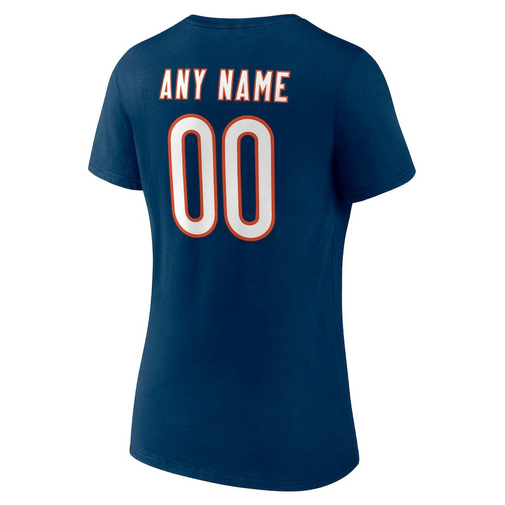 Chicago Bears Women's Team Authentic Personalized Name & Number V-Neck T-Shirt Navy