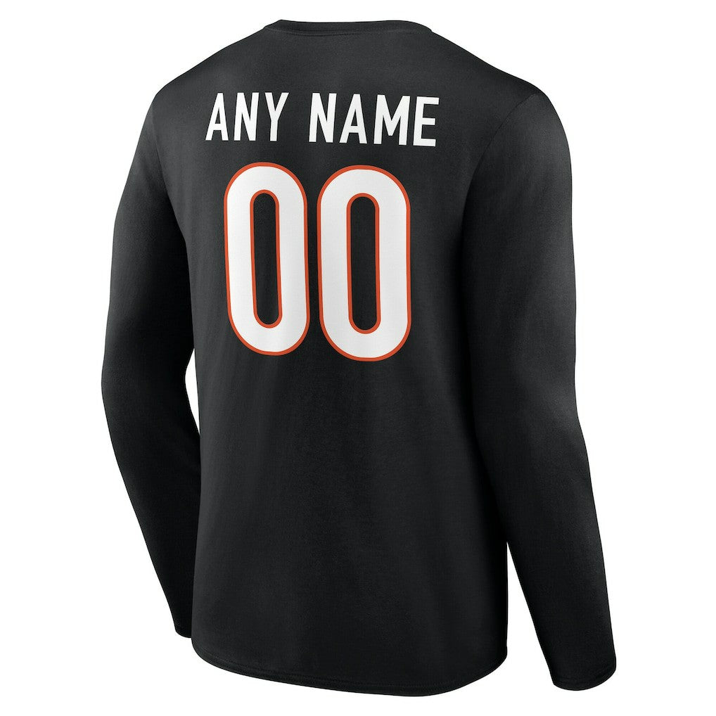 Cincinnati Bengals Team Authentic Personalized Name & Number Long Sleeve T-Shirt Black