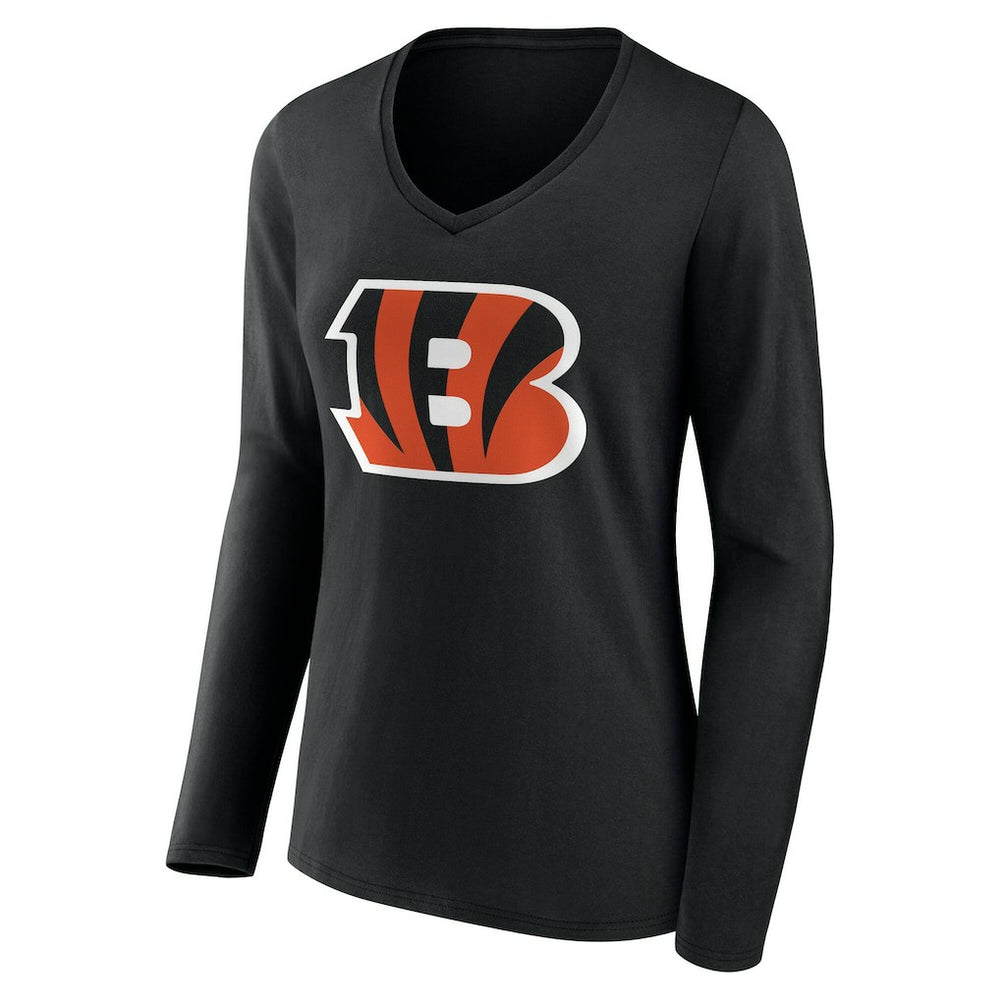 Cincinnati Bengals Women's Team Authentic Personalized Name & Number Long Sleeve V-Neck T-Shirt Black