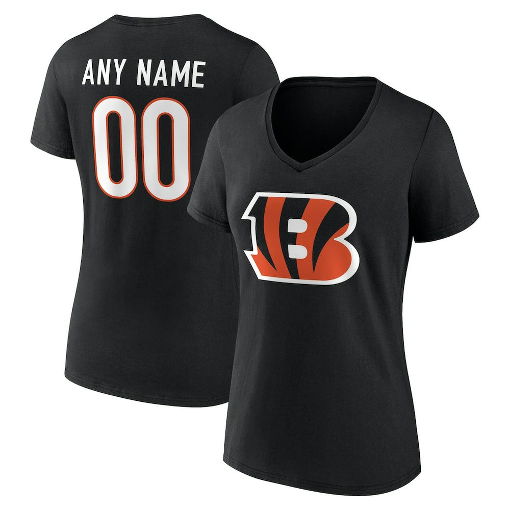 Cincinnati Bengals Women's Team Authentic Personalized Name & Number V-Neck T-Shirt Black
