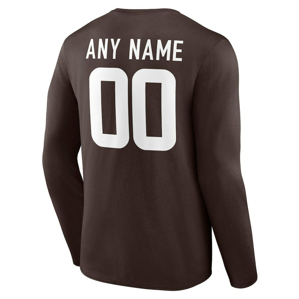 Cleveland Browns Team Authentic Personalized Name & Number Long Sleeve T-Shirt Brown