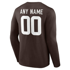 Cleveland Browns Team Authentic Personalized Name & Number Long Sleeve T-Shirt Brown