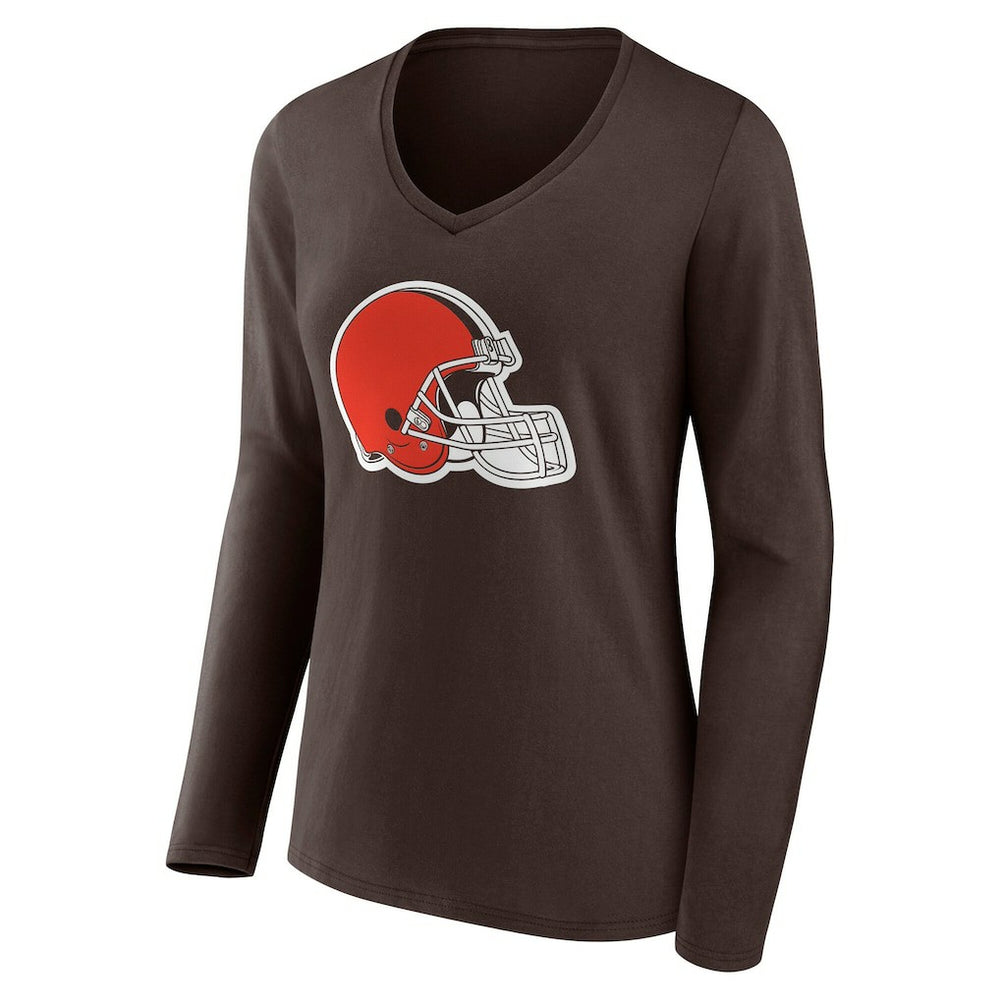 Cleveland Browns Women's Team Authentic Personalized Name & Number Long Sleeve V-Neck T-Shirt Brown