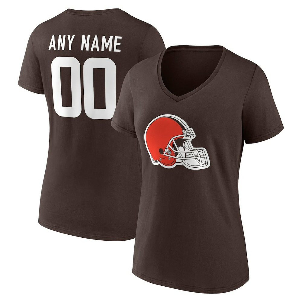 Cleveland Browns Women's Team Authentic Personalized Name & Number V-Neck T-Shirt Brown