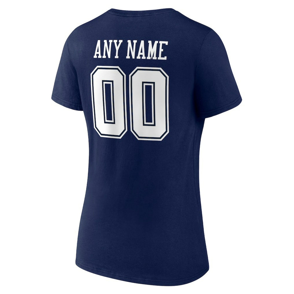Dallas Cowboys Women's Team Authentic Personalized Name & Number V-Neck T-Shirt Navy