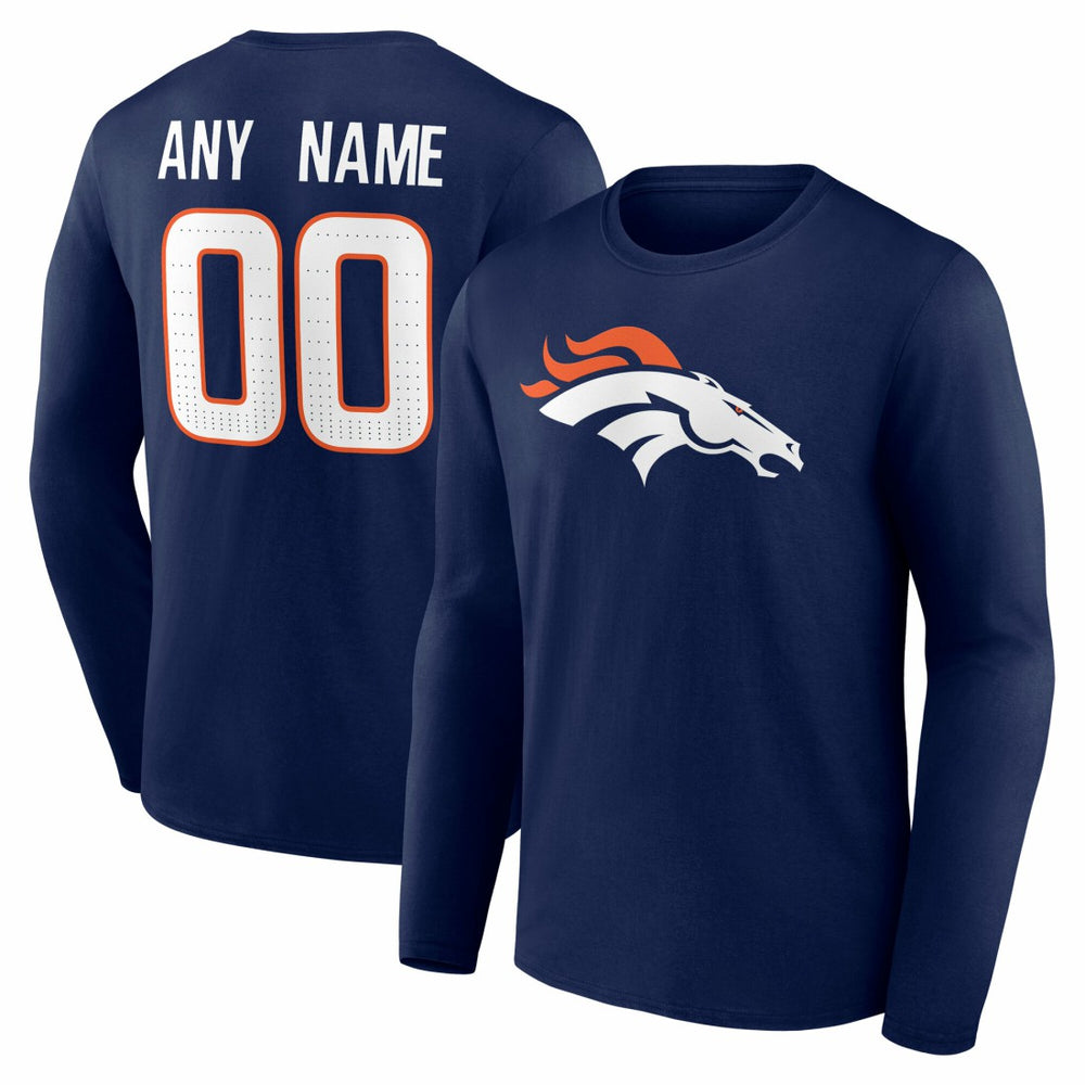 Denver Broncos Team Authentic Personalized Name & Number Long Sleeve T-Shirt Navy