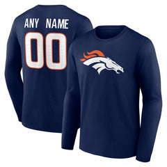 Denver Broncos Team Authentic Personalized Name & Number Long Sleeve T-Shirt Navy