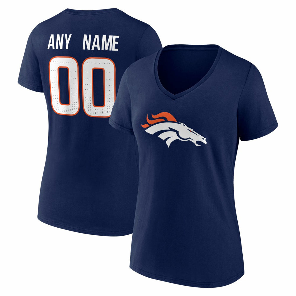 Denver Broncos Women's Team Authentic Personalized Name & Number V-Neck T-Shirt Navy