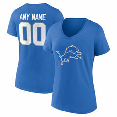 Detroit Lions Women's Team Authentic Personalized Name & Number V-Neck T-Shirt Blue