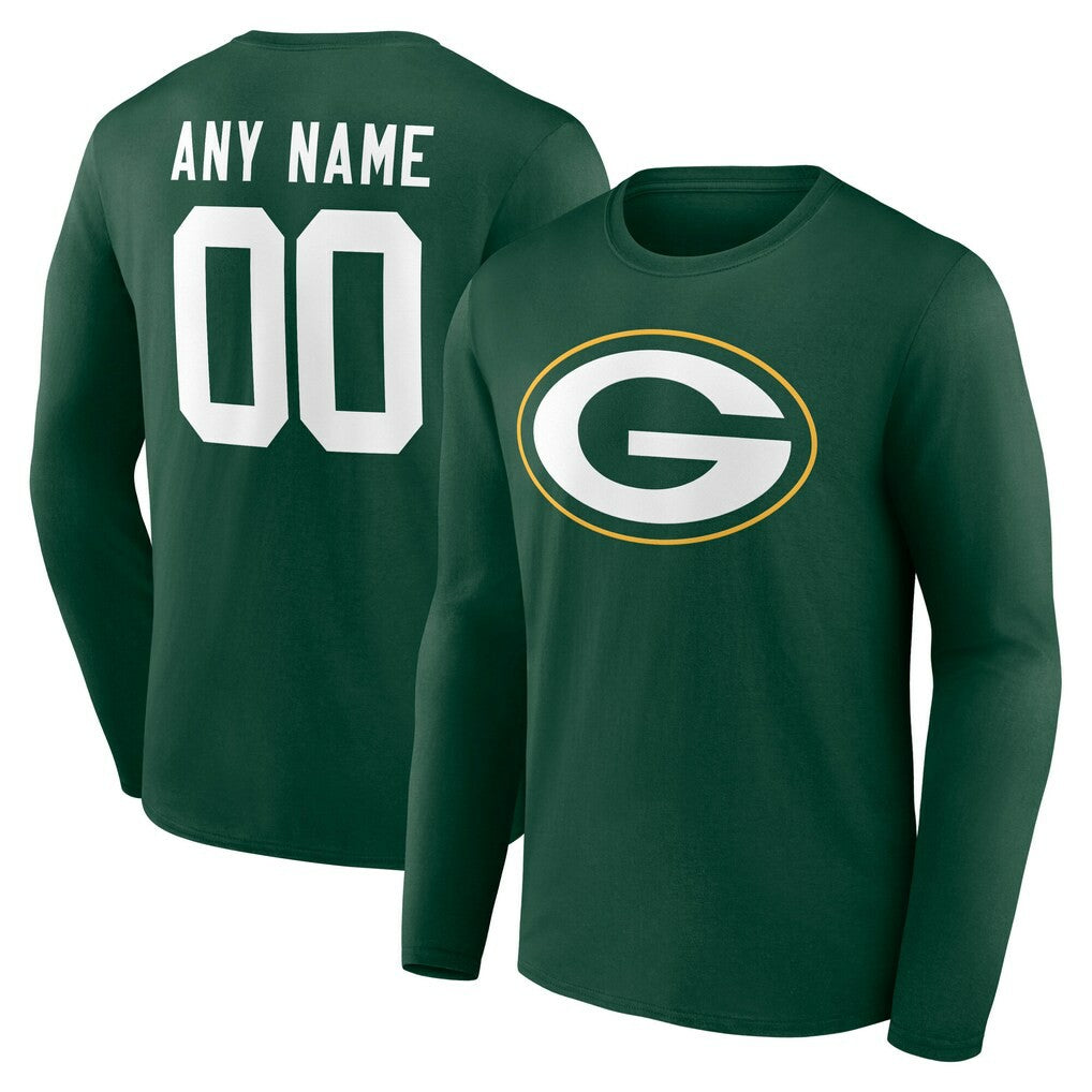 Green Bay Packers Team Authentic Personalized Name & Number Long Sleeve T-Shirt Green