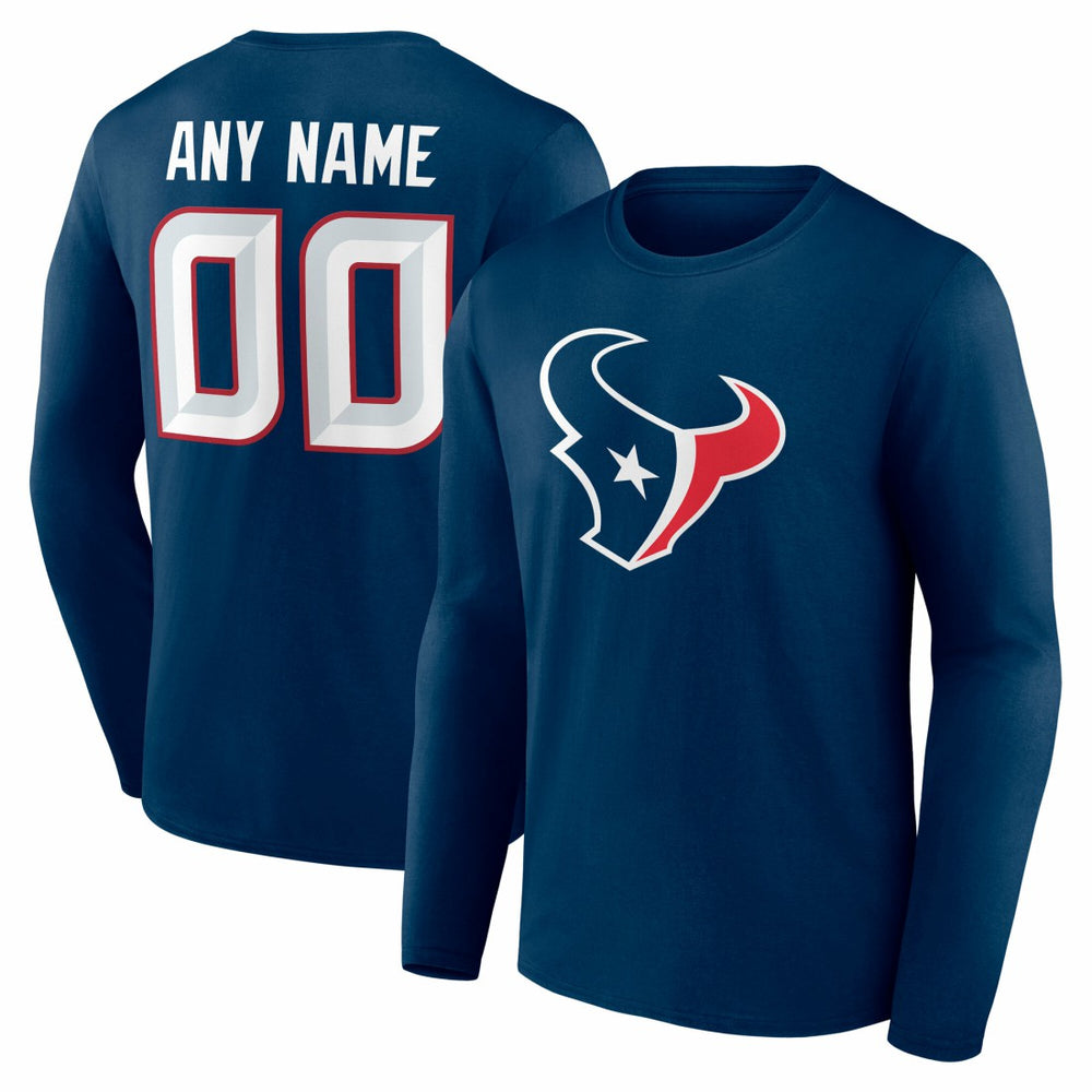 Houston Texans Team Authentic Personalized Name & Number Long Sleeve T-Shirt Navy