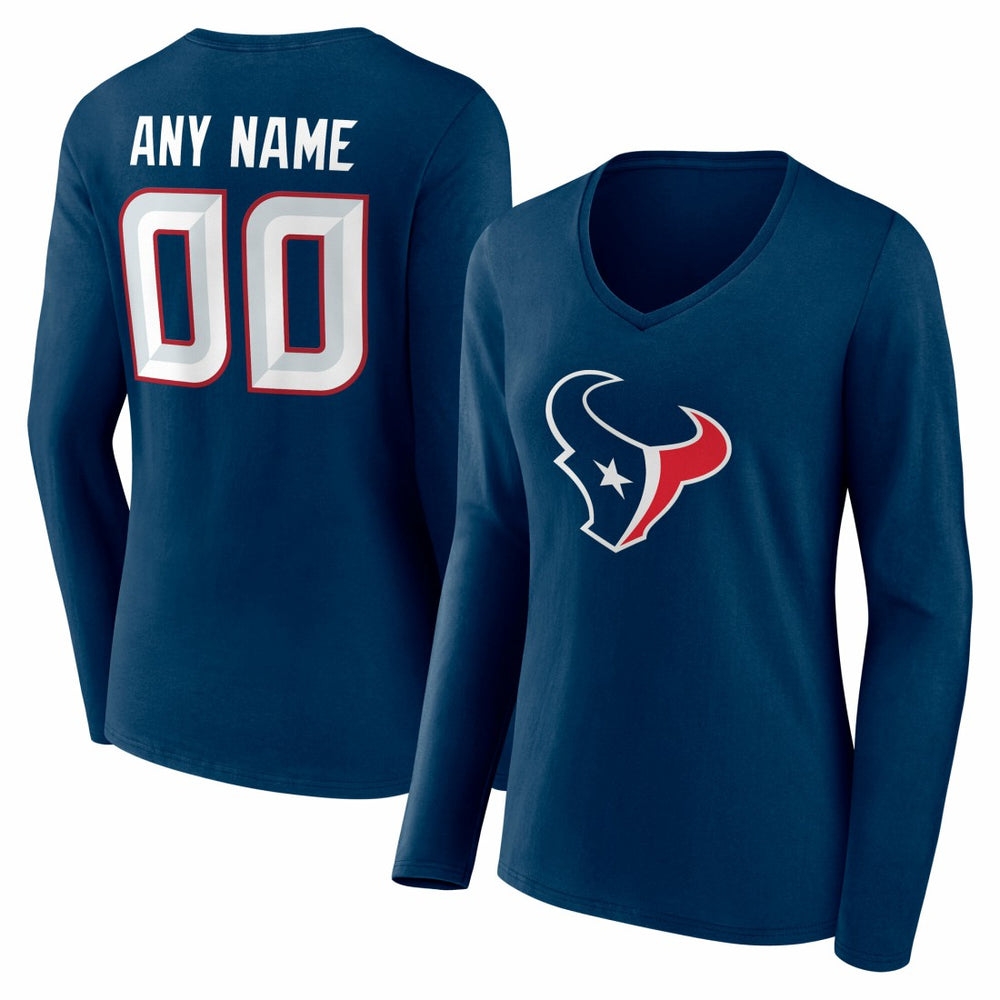 Houston Texans Women's Team Authentic Personalized Name & Number Long Sleeve V-Neck T-Shirt Navy
