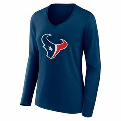 Houston Texans Women's Team Authentic Personalized Name & Number Long Sleeve V-Neck T-Shirt Navy