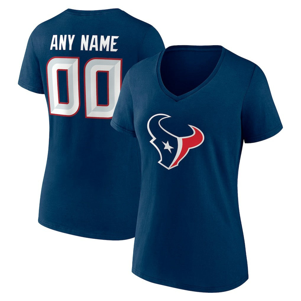 Houston Texans Women's Team Authentic Personalized Name & Number V-Neck T-Shirt Navy