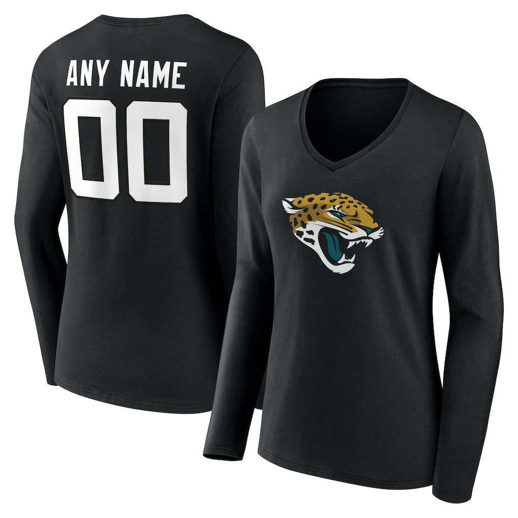 Jacksonville Jaguars Women's Team Authentic Personalized Name & Number Long Sleeve V-Neck T-Shirt Black