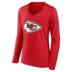 Kansas City Chiefs Women's Team Authentic Personalized Name & Number Long Sleeve V-Neck T-Shirt Red