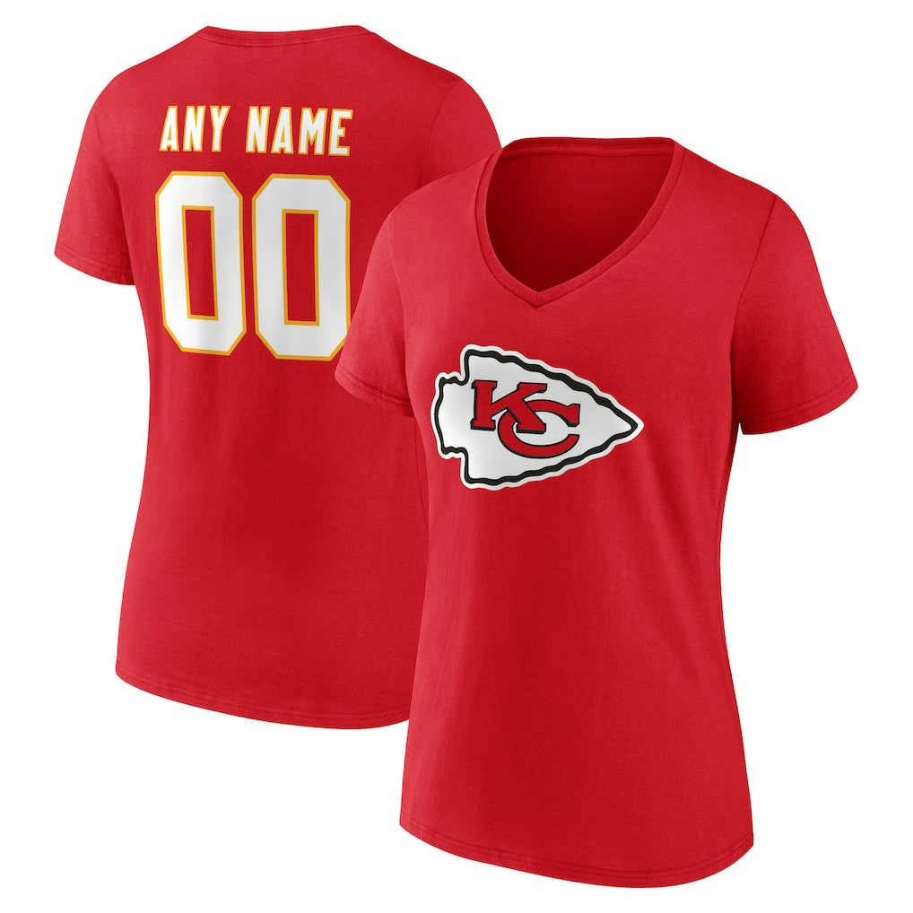 Kansas City Chiefs Women's Team Authentic Personalized Name & Number V-Neck T-Shirt Red