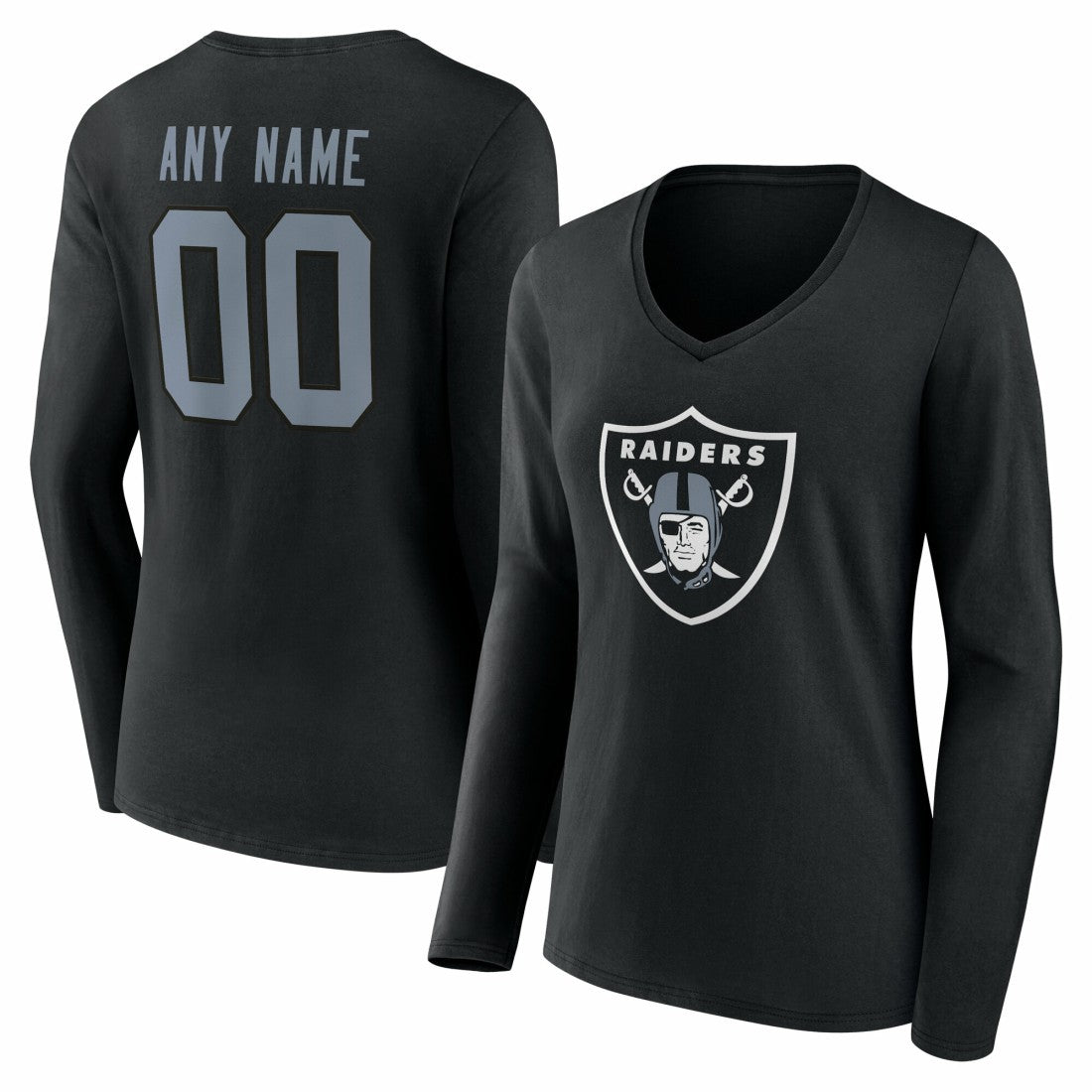 Las Vegas Raiders Women's Team Authentic Personalized Name & Number Long Sleeve V-Neck T-Shirt Black