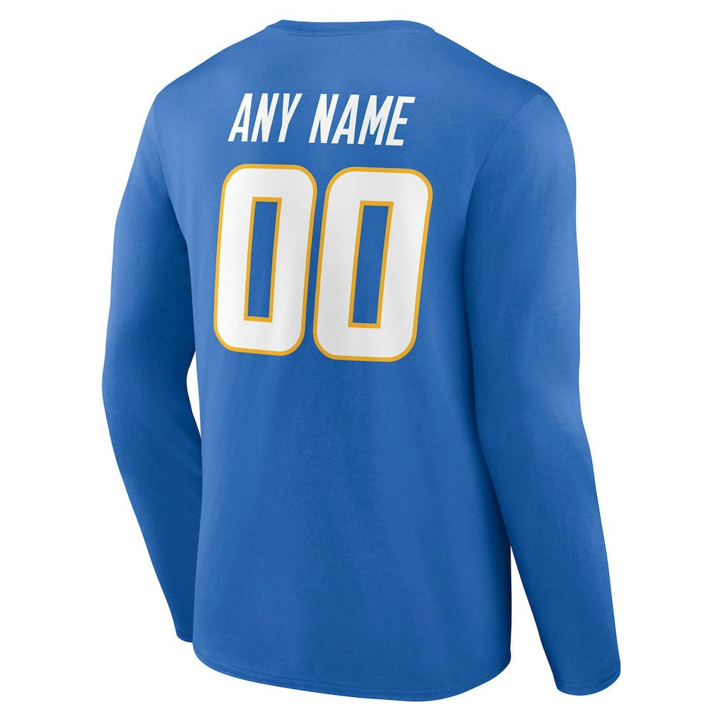 Los Angeles Chargers Team Authentic Personalized Name & Number Long Sleeve T-Shirt Powder Blue