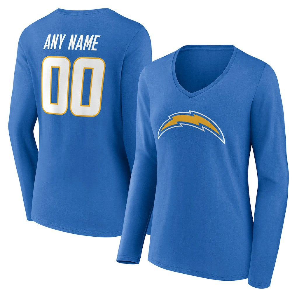 Los Angeles Chargers Women's Team Authentic Personalized Name & Number Long Sleeve V-Neck T-Shirt Powder Blue