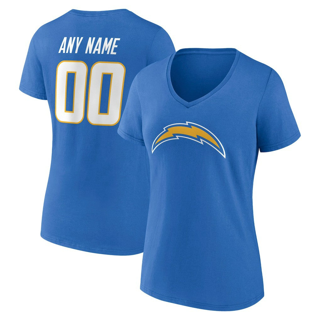 Los Angeles Chargers Women's Team Authentic Personalized Name & Number V-Neck T-Shirt Powder Blue