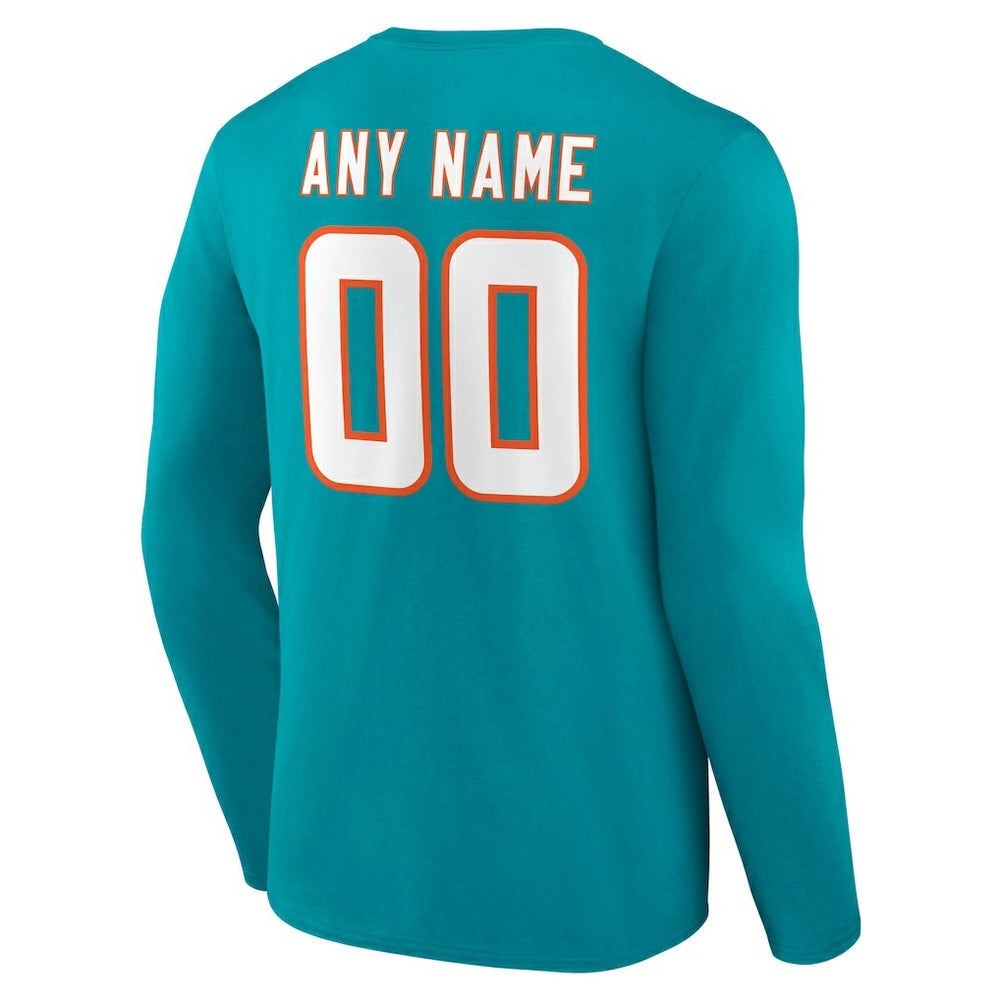 Miami Dolphins Team Authentic Personalized Name & Number Long Sleeve T-Shirt Aqua
