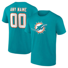 Miami Dolphins Team Authentic Personalized Name & Number T-Shirt Aqua