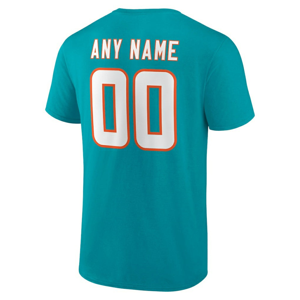 Miami Dolphins Team Authentic Personalized Name & Number T-Shirt Aqua