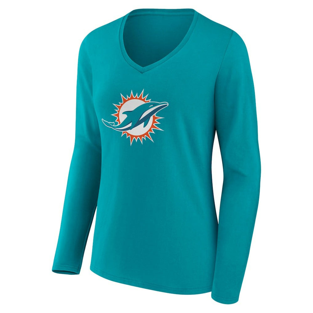 Miami Dolphins Women's Team Authentic Personalized Name & Number Long Sleeve V-Neck T-Shirt Aqua
