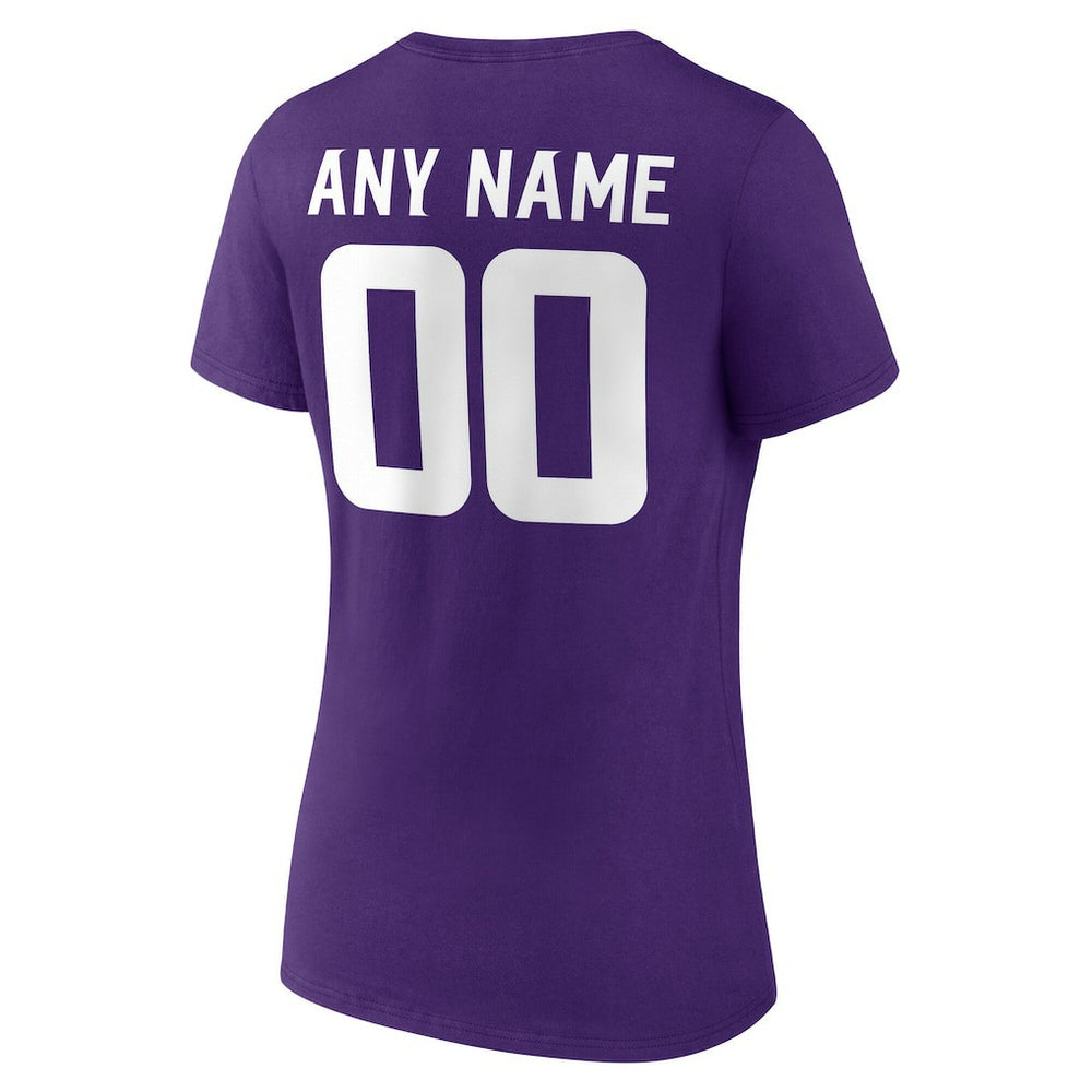 Minnesota Vikings Women's Team Authentic Personalized Name & Number V-Neck T-Shirt Purple