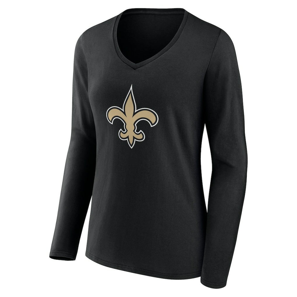 New Orleans Saints Women's Team Authentic Personalized Name & Number Long Sleeve V-Neck T-Shirt Black