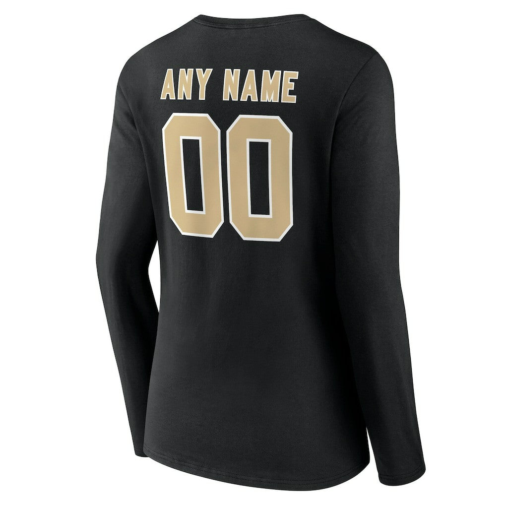 New Orleans Saints Women's Team Authentic Personalized Name & Number Long Sleeve V-Neck T-Shirt Black