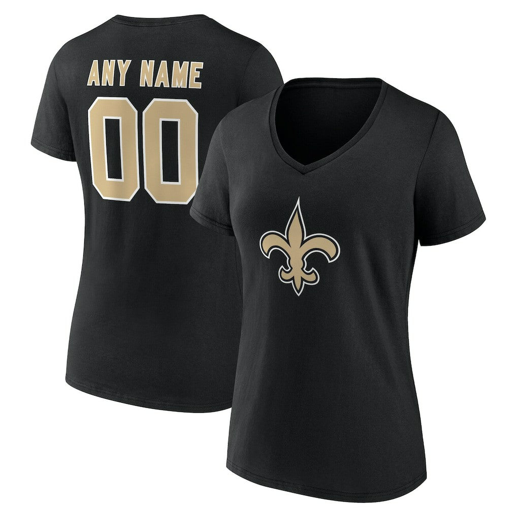 New Orleans Saints Women's Team Authentic Personalized Name & Number V-Neck T-Shirt Black