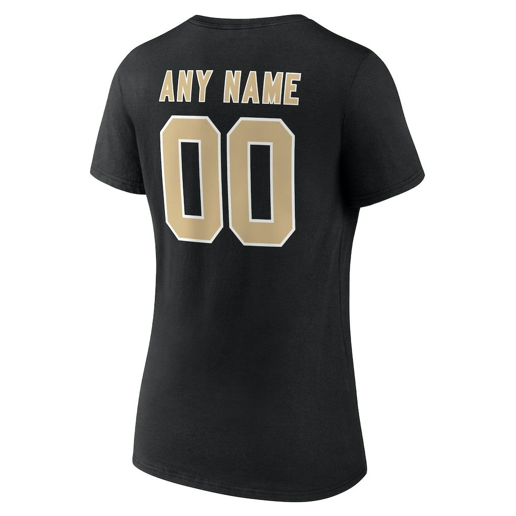 New Orleans Saints Women's Team Authentic Personalized Name & Number V-Neck T-Shirt Black