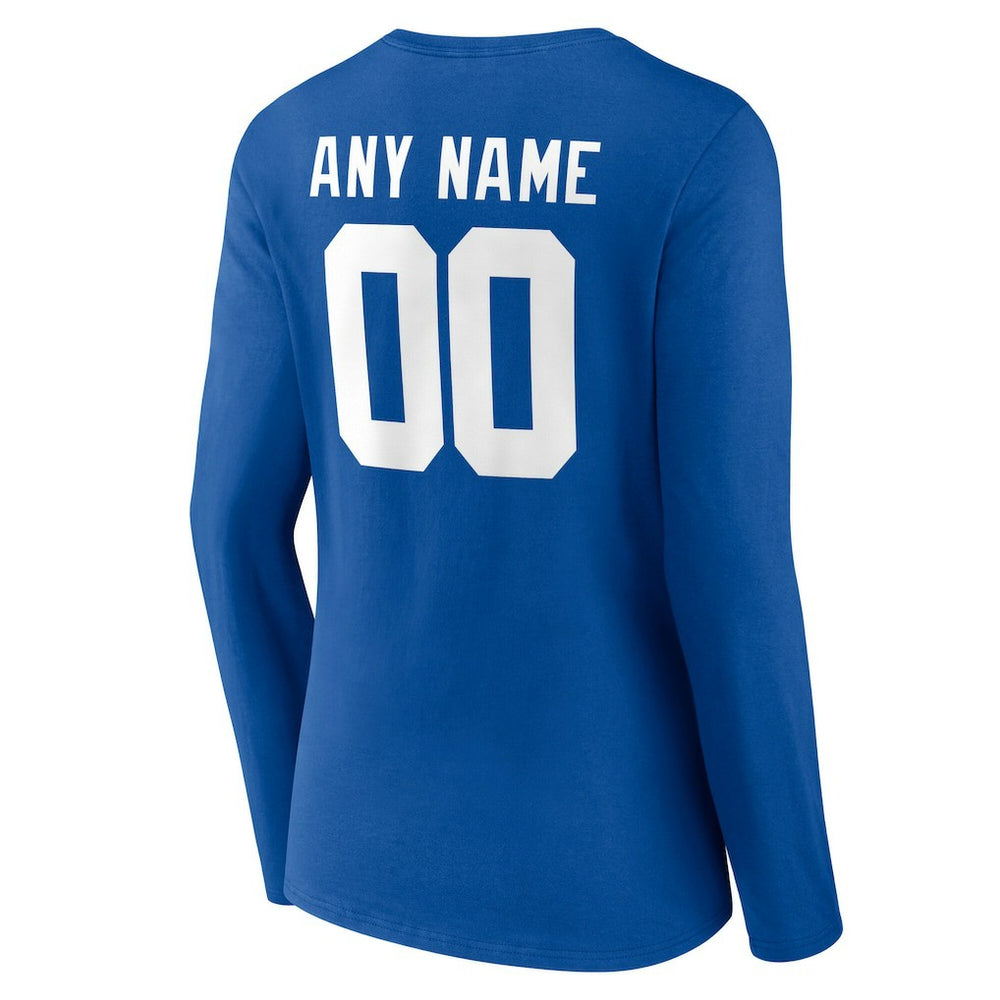 New York Giants Women's Team Authentic Personalized Name & Number Long Sleeve V-Neck T-Shirt Royal