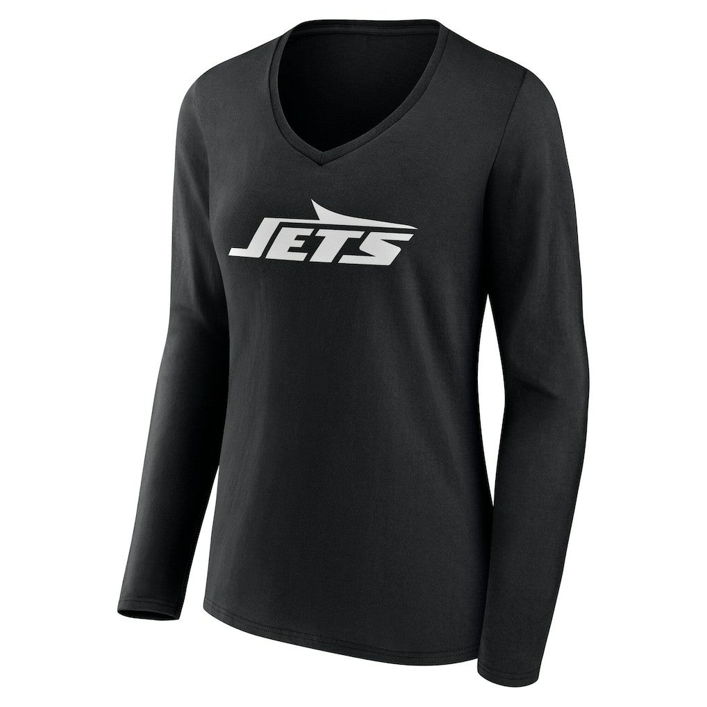 New York Jets Women's Team Authentic Personalized Name & Number Long Sleeve V-Neck T-Shirt Black