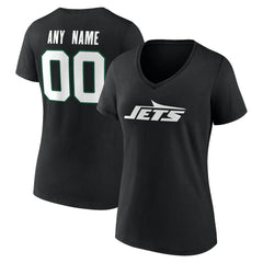 New York Jets Women's Team Authentic Personalized Name & Number V-Neck T-Shirt Black