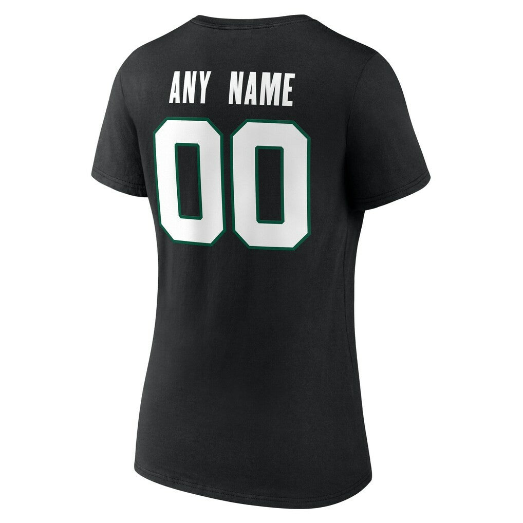 New York Jets Women's Team Authentic Personalized Name & Number V-Neck T-Shirt Black