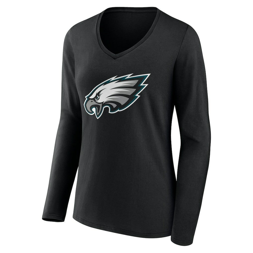 Philadelphia Eagles Women's Team Authentic Personalized Name & Number Long Sleeve V-Neck T-Shirt Black