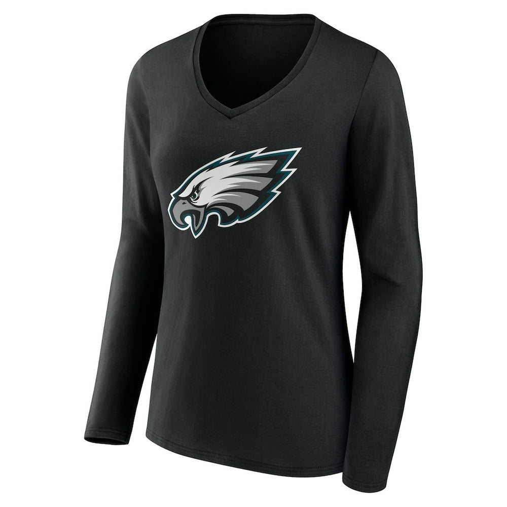 Philadelphia Eagles Women's Team Authentic Personalized Name & Number Long Sleeve V-Neck T-Shirt Black