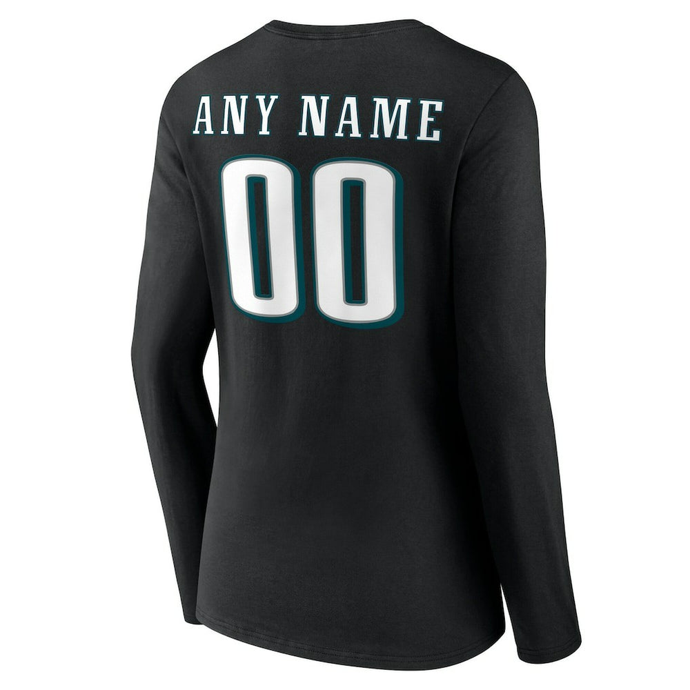 Philadelphia Eagles Women's Team Authentic Personalized Name & Number Long Sleeve V-Neck T-Shirt Black