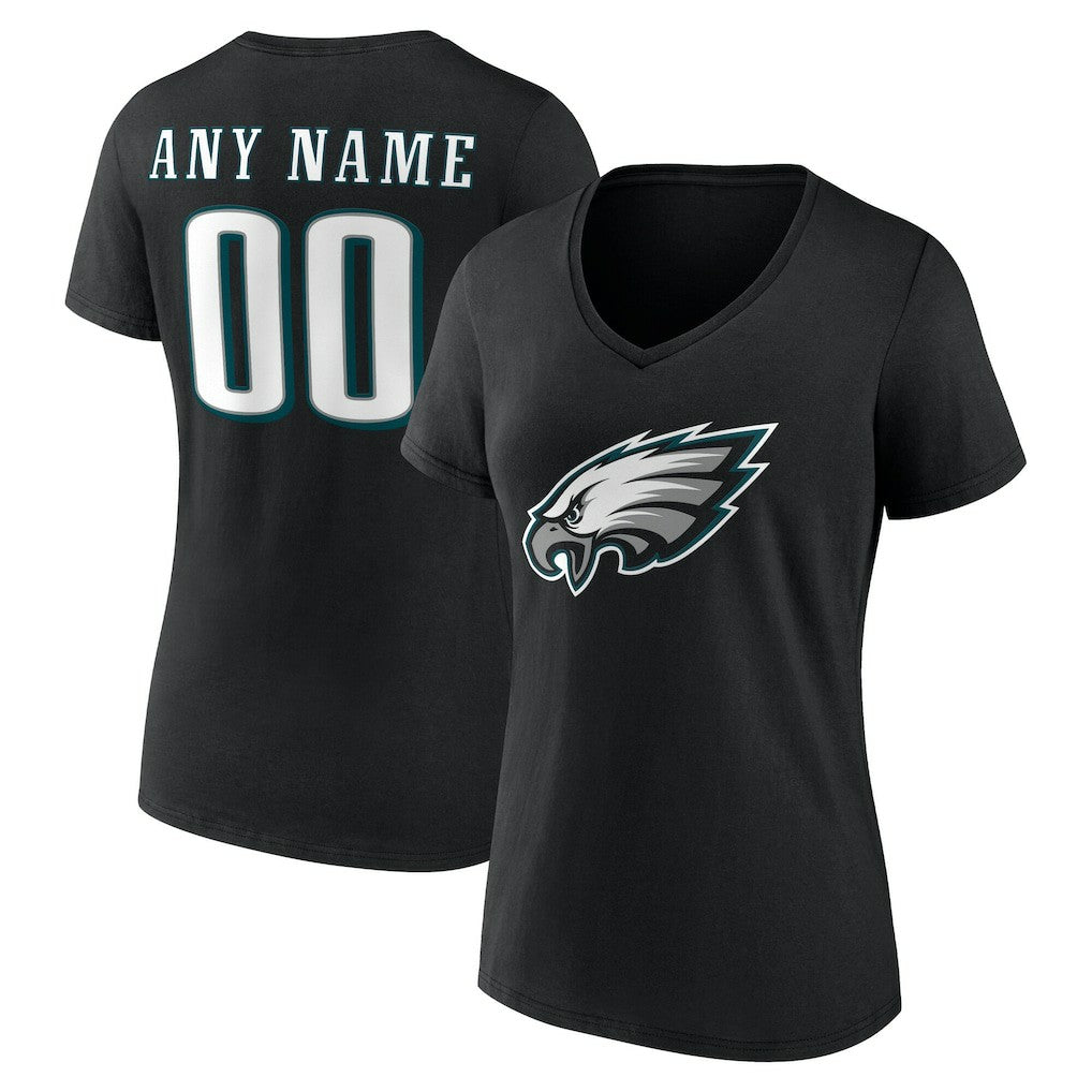 Philadelphia Eagles Women's Team Authentic Personalized Name & Number V-Neck T-Shirt Black