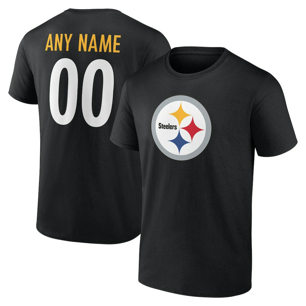 Pittsburgh Steelers Team Authentic Personalized Name & Number T-Shirt Black