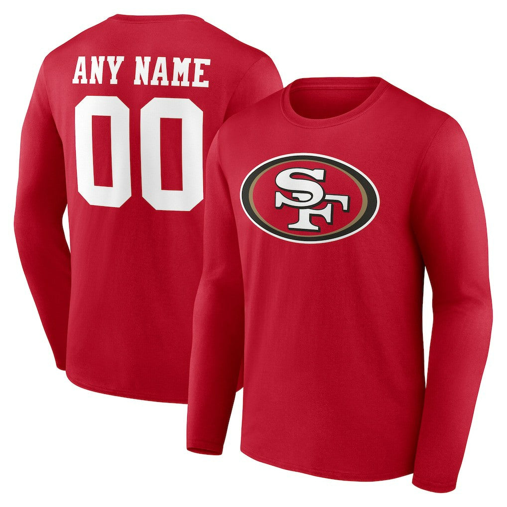 San Francisco 49ers Team Authentic Personalized Name & Number Long Sleeve T-Shirt Scarlet
