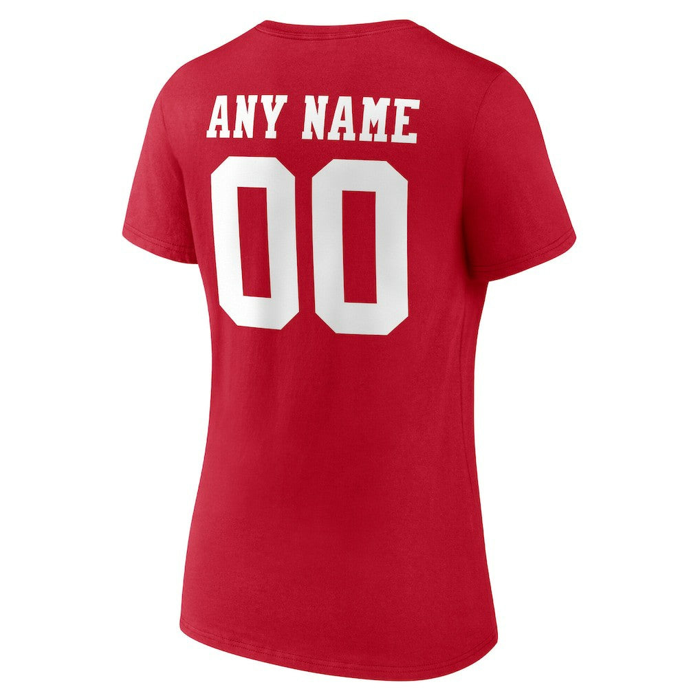 San Francisco 49ers Women's Team Authentic Personalized Name & Number V-Neck T-Shirt Scarlet