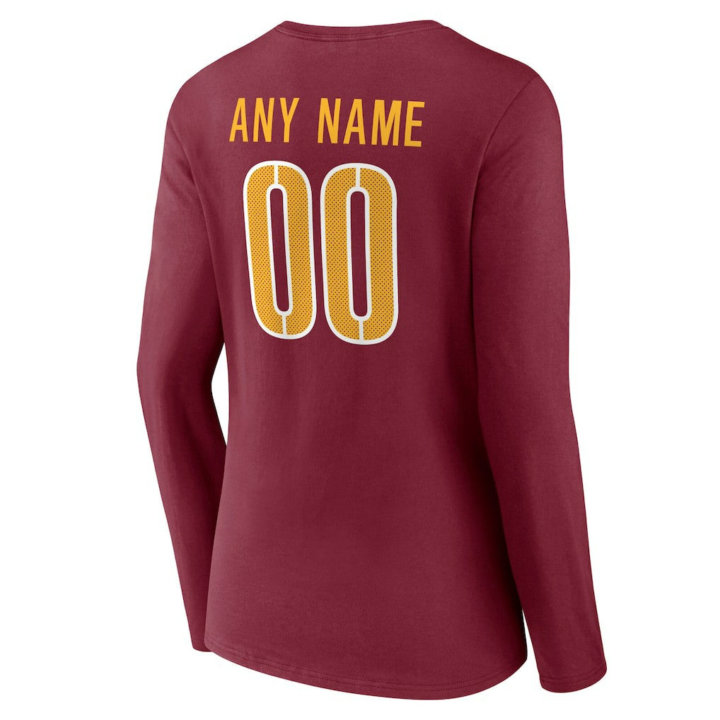 Washington Commanders Women's Team Authentic Personalized Name & Number Long Sleeve V-Neck T-Shirt Burgundy