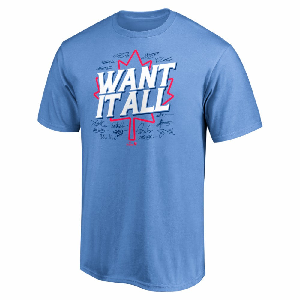 Toronto Blue Jays BreakingT Unisex Want It All T-Shirt - Powder Blue T-shirts