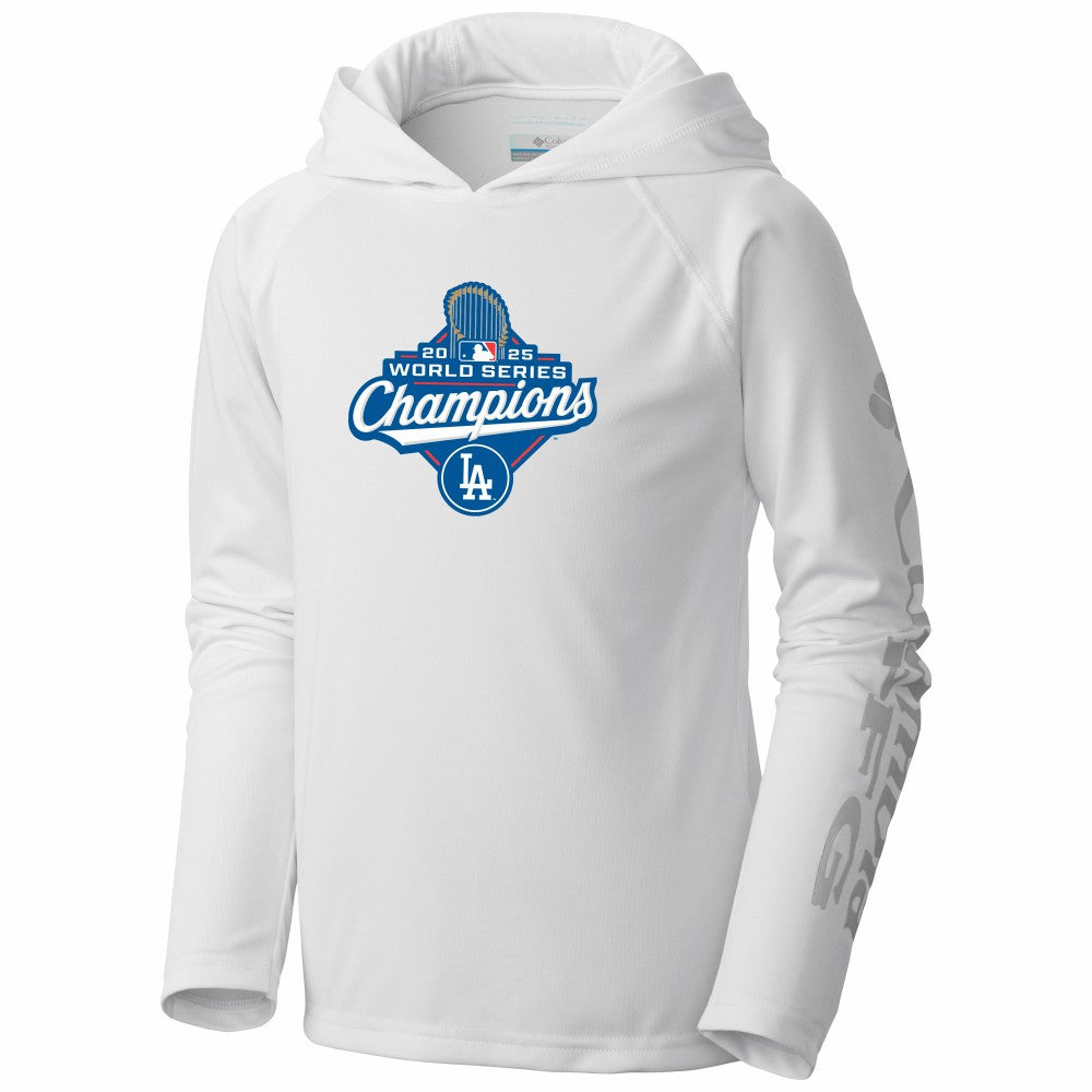 Los Angeles Dodgers Columbia Youth 2025 World Series Champions Terminal Tackle Omni-Shade Hoodie - White Hoodies