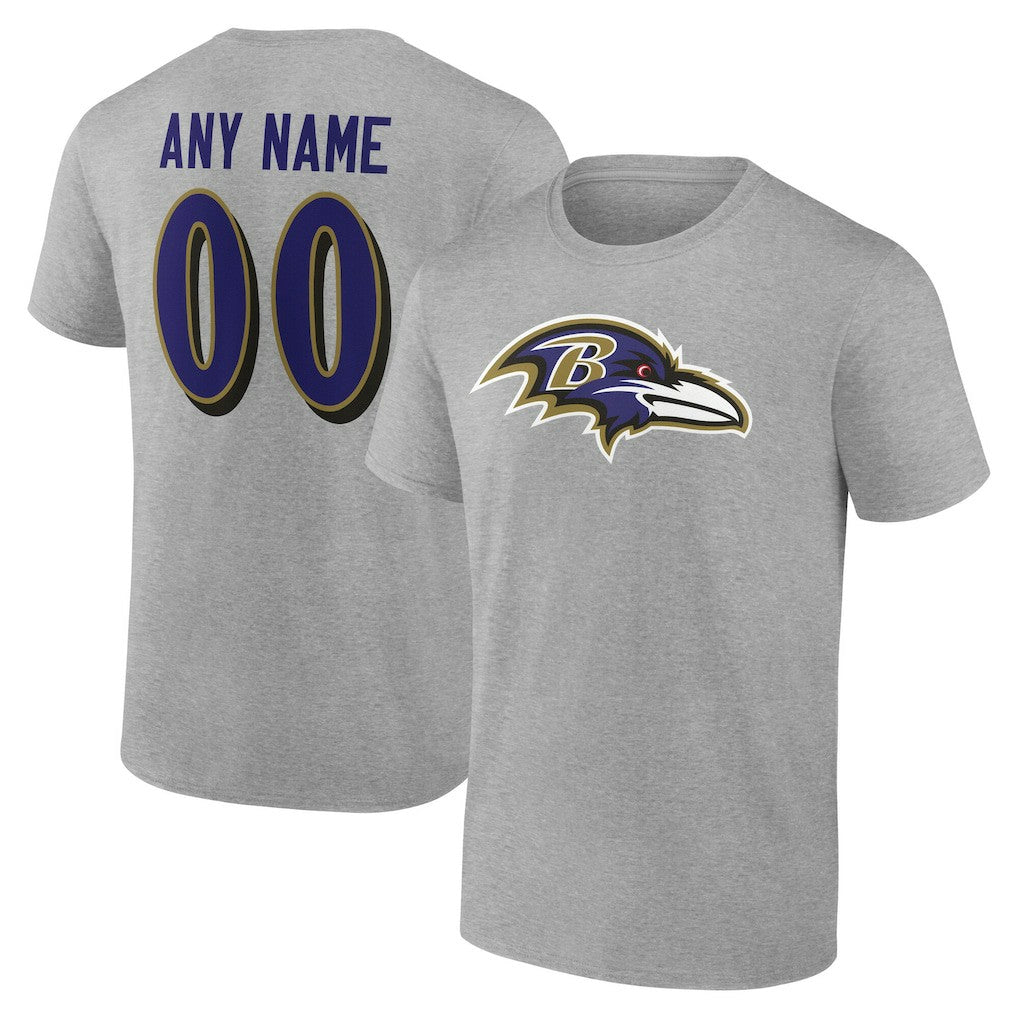 Baltimore Ravens Big & Tall Team Authentic Custom T-Shirt Gray