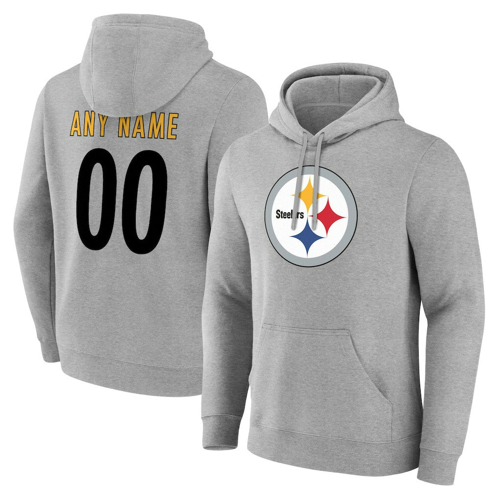 Pittsburgh Steelers Big & Tall Team Authentic Custom Hoodie Gray